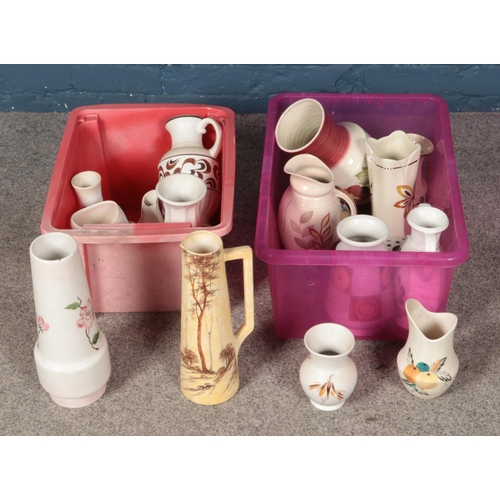 180 - Two boxes of assorted Radford ceramics including vases, jugs, etc.