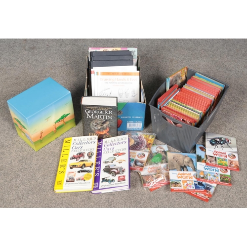 222 - Three boxes of books. Includes a large collection of Disney Animal World, drawing books, reference g... 