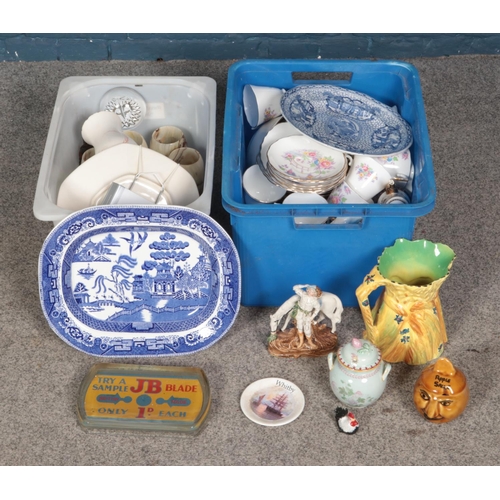 237 - Two boxes of miscellaneous ceramics including Radford, vases, blue and white, etc.