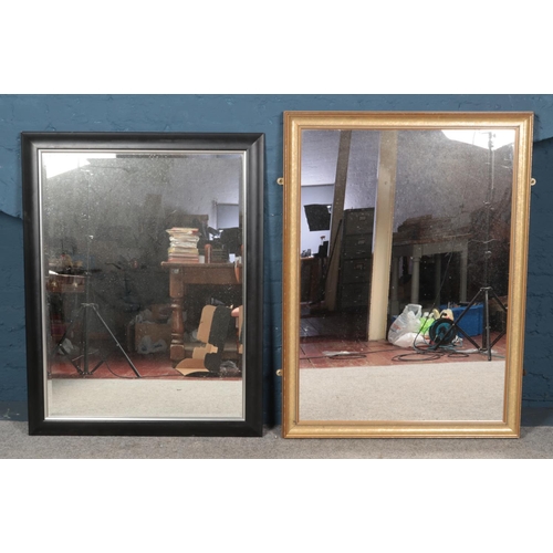 303 - Two large rectangular framed mirrors, to include beveled example. Dimensions of largest: 124cm x 92c... 