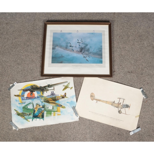 305 - A first edition print by Robert Taylor signed by Johnnie Johnson and two other aviation related prin... 