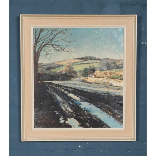 307 - Rita Greig (1918-2011) framed oil on board titled Winter, South Pool Creek. Dated 29th August 1969. ... 