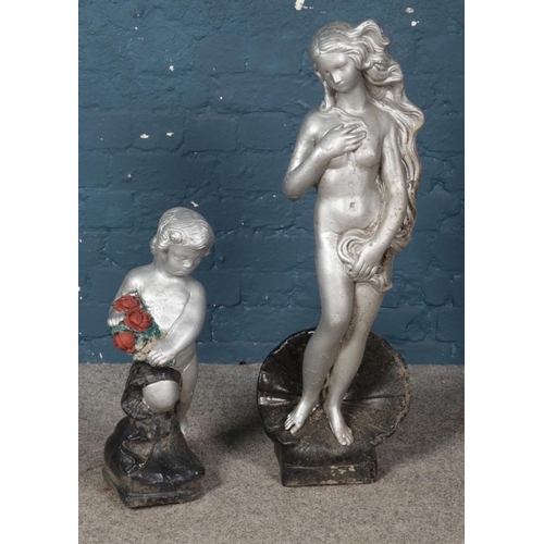 320 - Two painted concrete garden statues. Tallest 86cm.