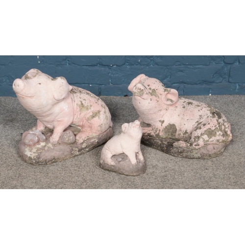 329 - A set of three reconstituted stone painted pigs