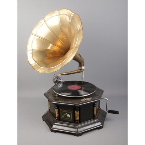 349 - A reproduction His Master's Voice gramophone with octagonal base.