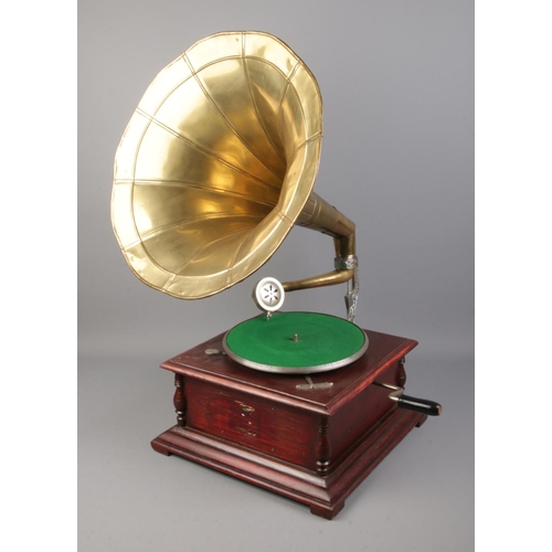 356 - A His Master's Voice reproduction brass horned gramophone.