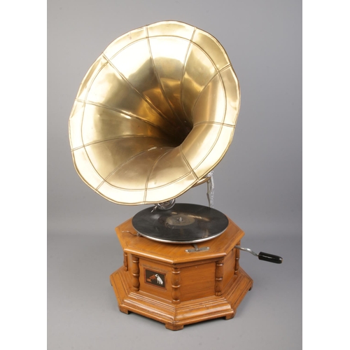 357 - A His Master's Voice reproduction gramophone featuring octagonal base.