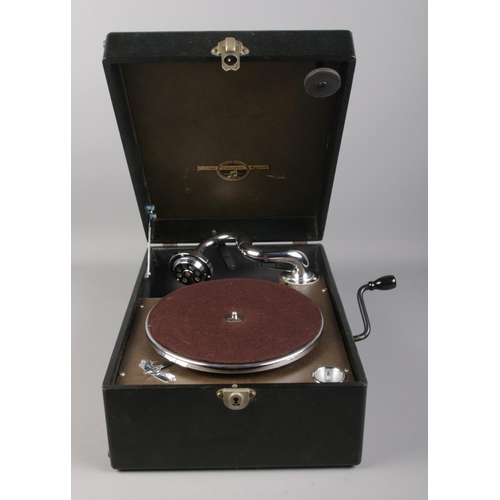 179 - A Columbia Viva Tonal Grafonola portable gramophone, with detachable winding handle.