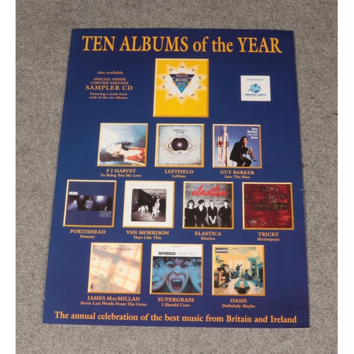 412 - Ten albums of the year advertising poster (card) including Oasis, Elastica and Into The Blue. 30