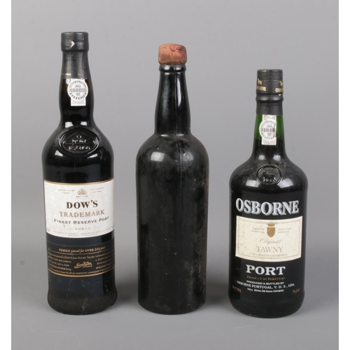 67 - Three bottles of port including Osbourne Original Tawny, Dow's Trademark and one unlabeled examples ... 