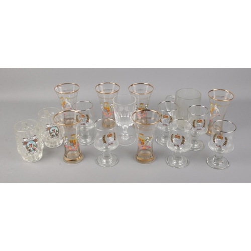 74 - A selection of beer glasses including 1977 Jubilee, coronation and alpine glasses