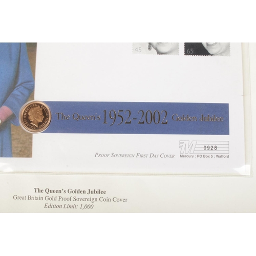 481 - A limited edition The Queens 1952-2002 Golden Jubilee proof 22ct gold sovereign first day cover coin... 