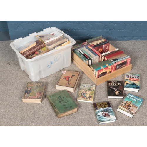 600 - Three boxes of assorted books and annual including Alice's Adventures in Wonderland, The Girls Budge... 