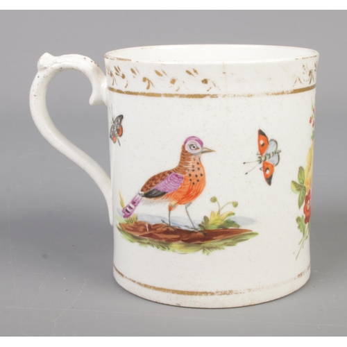 367 - A late 18th/early 19th century cup with gilt borders and hand painted bird and floral decoration. Po... 