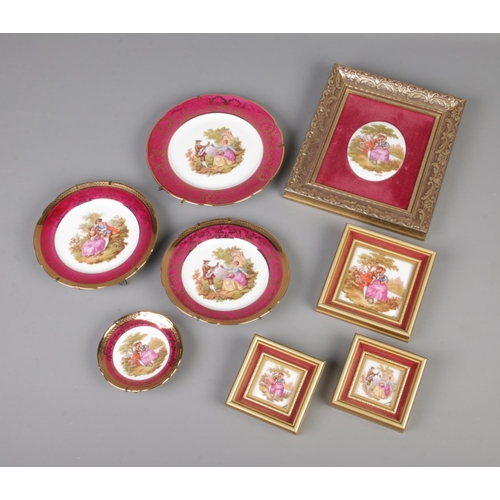 38 - A collection of Limoges ceramics including plates and framed ceramics.