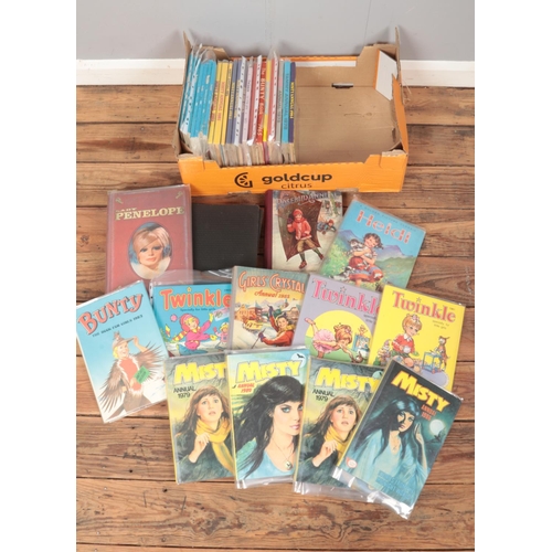 433 - A box of annuals for girls. Includes Misty, Bunty, Twinkle, Girl's Own Papers, etc.