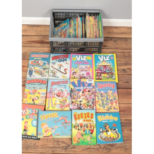 444 - A box of annuals. Includes Whizzer & Chips, Knockout, Sparky, The Topper, Buster, etc.