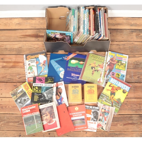 459 - A box of sporting books and annuals. Include Wisden's, Manchester United books, Roy of the Rovers, e... 