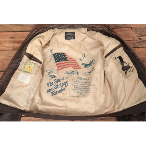 226 - A reproduction Avirex Type A-2 US Air Force leather bomber jacket decorated with military aircraft t... 