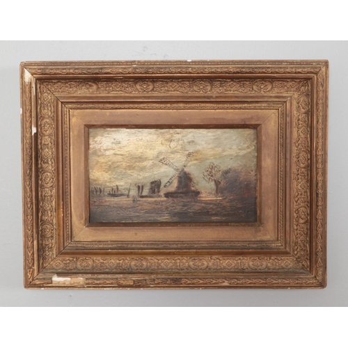 253 - A framed oil on board painting of Dutch landscape with windmill. 

Painting without frame 24x13cm