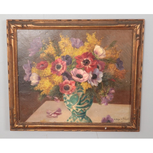 255 - Victor Tripon De Pibrail, framed oil on canvas depicting still life flowers. (37cm x 44cm)