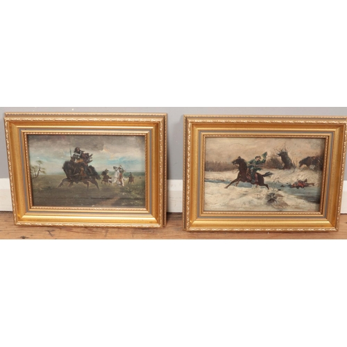 259 - W.G. Cook, pair of gilt framed oil on board, depicting cavalry battle scenes. (19cm x 28cm)