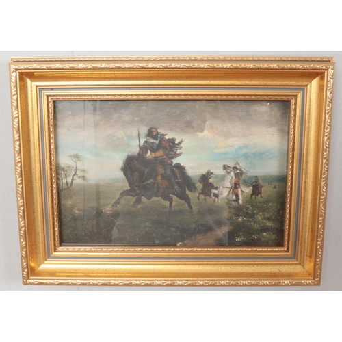 259 - W.G. Cook, pair of gilt framed oil on board, depicting cavalry battle scenes. (19cm x 28cm)