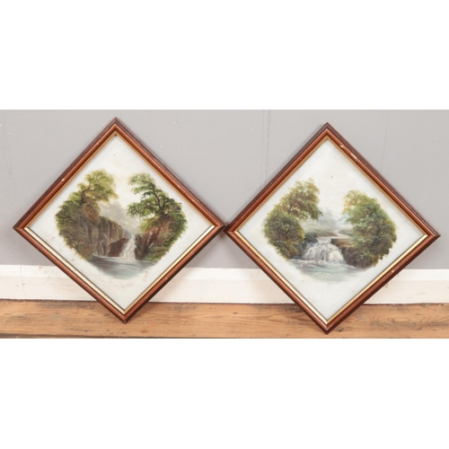 260 - A pair of framed oil on board paintings. Depicting scene of Pecca Falls. (30cm x 30cm)