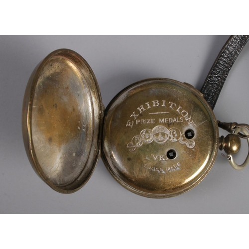 266 - A white metal pocket watch, with dial stamped for 'Center Seconds Chronograph', together with ladies... 