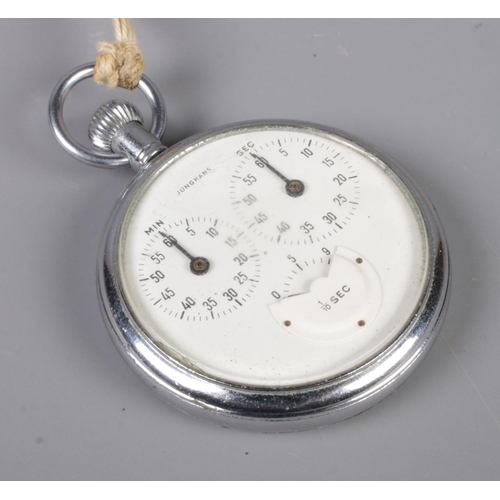 293 - A chrome plated Junghans manual wind triple dial stopwatch, in working order.