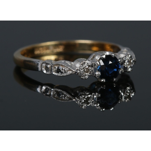 302 - A mid twentieth century 18ct Gold and Platinum Sapphire and Diamond ring. Size N½. Total weight: 3.0... 