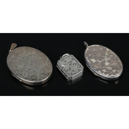 316 - Three vintage silver lockets, all with floral and foliate detailing. All three assayed for Birmingha... 