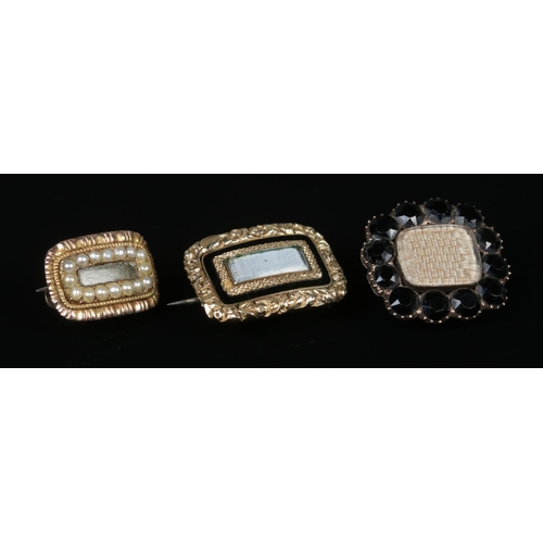 318 - Three Georgian yellow metal lace pins, includes heavily woven example and one with inscription to th... 