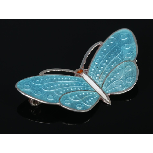 325 - A vintage sterling silver and blue enamel butterfly brooch. Stamped Sterling, Thailand to reverse. 5... 