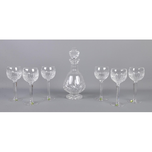 364 - Six Waterford crystal Colleen pattern hock glasses, together with a Waterford crystal Lismore decant... 