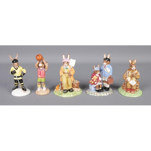 385 - Five boxed Royal Royal Bunnykins figures including Evacuees, Ice Hockey (249/1000), Basketball (1794... 