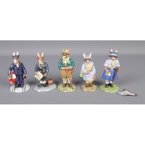 386 - Five boxed Royal Doulton Bunnykins figures including Air Controller, Sailor, Girl Guide, Guide Leade... 