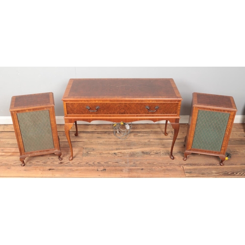 404 - A Dynatron (Hambledon HFC 62) radiogram with Goldring turntable in mahogany case with two matching s... 