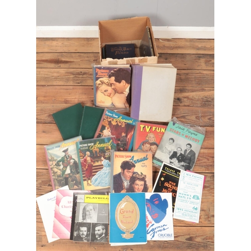 430 - A box of mostly picture show annuals. Includes Picturegoer 1957-58, theatre programmes, 1940s annual... 