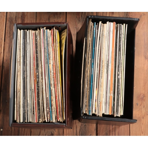 143 - Two boxes and two carry cases of vinyl LP Records of mainly pop and easy listening to include Elvis ... 