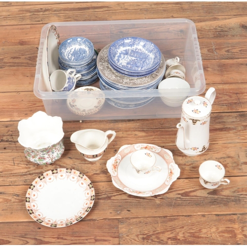 175 - A box of assorted ceramics including Royal Albert, Royal Stafford, Woods, etc.