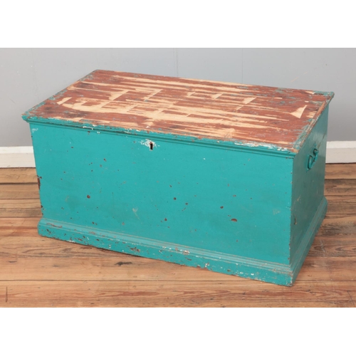 222 - A blue painted blanket box. Approx. dimensions 94cm x 52cm x 48cm.