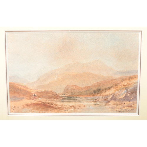 289 - David Cox (1783-1859), a gilt framed watercolour, highland landscape scene with a figure and dog. Si... 