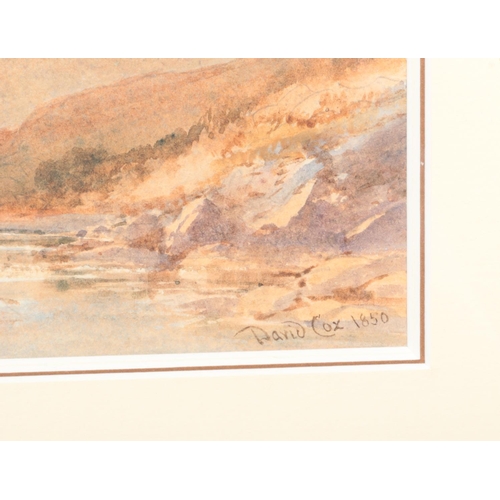 289 - David Cox (1783-1859), a gilt framed watercolour, highland landscape scene with a figure and dog. Si... 