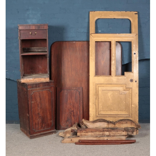 944 - Assorted wood including pair of cabinets, door and table top.