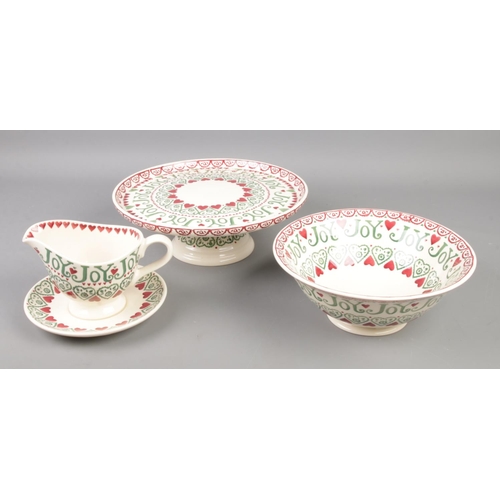 103 - An Emma Bridgewater strawberry and cream set with cake stand, decorated in the Joy pattern.