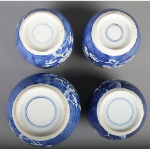 112 - Four Oriental blue & white ceramic ginger jars with Prunus Blossom decoration. Includes pair with wo... 