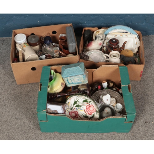 165 - Three boxes of assorted ceramic and glass collectables including Royal Doulton, vintage advertising ... 