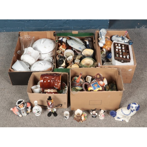 199 - Five boxes of miscellaneous to include Hornsea, Leonardo collection, Disney salt and pepper shakers,... 