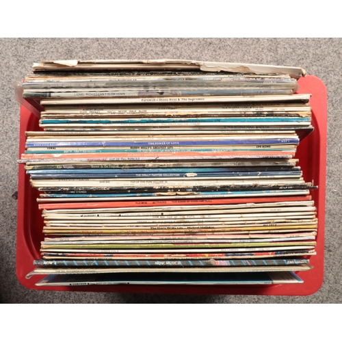 219 - Two boxes of LP records. Includes U2, Elton John, Paul Simon, Beach Boys, Status Quo, ABBA, Elvis, e... 